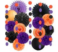 Decorazioni per feste di Halloween, decorazioni per feste di Halloween, lanterne di carta velina, lanterne di carta velina per ventagli, ghirlanda per feste di Halloween (nero, viola, arancione)