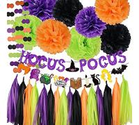 Decorazioni per feste di Halloween Hocus Pocus Banner Arancione Nero Viola Colore Verde Tessuto Pom Pom Ghirlanda di Carta Ghirlanda di Halloween Hocus Pocus Decorazioni di Compleanno Viola Forniture
