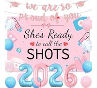 Decorazioni per feste di laurea per infermiere 2024, rosa, con scritta in inglese "She 's Ready to Call the Shots" con glitter, con scritta "We Are so Proud of You", kit per feste di laurea e
