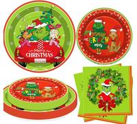 Decorazioni per feste di Natale, 96 pezzi, piatti di Natale, bicchieri, tovaglioli, per feste a tema natalizio, decorazioni per la tavola (verde)