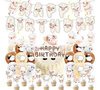 Decorazioni per feste di pecora, accessori per feste di compleanno, include pecora, Happy Birthday, striscione a spirali, topper per cupcake, palloncini per pecora, tema bambino, doccia, accessori per
