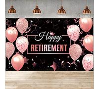 Decorazioni per feste di pensionamento, extra large, in tessuto, striscione per cabina fotografica, sfondo con corda, per feste di pensionamento (nero e rosa, 185 x 110 cm)