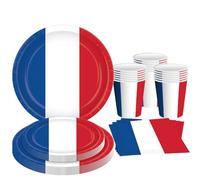 Decorazioni per feste francesi, 50 pezzi, con bandiera francese, piatti di carta blu, bianchi e rossi, piatti da dessert, tazze e tovaglioli, per feste francesi