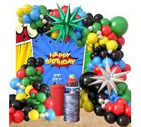 Decorazioni per Feste Ghirlanda di Palloncini Rossi Gialli e Verdi Palloncini in Alluminio Supercity Striscione di Buon Compleanno Decorazioni