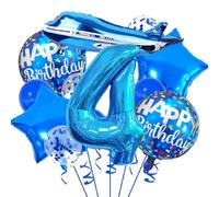 Decorazioni per feste in aereo blu, 4 anni forniture per feste 4 ° aereo palloncini set blu numero 4 palloncini in Mylar palloncini in lattice palloncino 4 ° compleanno festa aerei tema anniversario