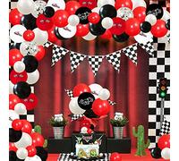 Decorazioni per feste in auto da corsa Palloncini con bandiera a scacchi Kit ghirlanda Auto da corsa rossa e nera 1 ° 2 ° compleanno Decorazioni
