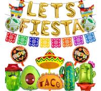 Decorazioni per feste messicane a tema Fiesta - 23 pezzi multicolore Cinco De Mayo decorazioni per feste forniture tra cui LETS FIESTA Banner Llama, Cactus Avocado Palloncini in lamina per la