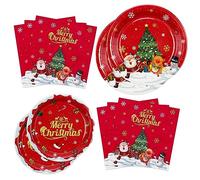 Decorazioni per feste natalizie - inclusi piatti di carta per il Natale, tovaglioli a forma di pupazzo di neve, set di stoviglie natalizie per feste natalizie invernali, per 20 ospiti
