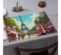 Decorazioni per feste occidentali una vivace scena di strada a Parigi con la Torre Eiffel sullo sfondo tovagliette da pranzo tovagliette d'oro regali per ragazze tovaglia (1 pz)