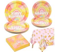 Decorazioni per feste per 20 ospiti, include piatti di carta, tovaglioli, tovaglia Groovy per la festa di compleanno retrò hippie Boho Rainbow Dasiy, due feste di compleanno Groovy