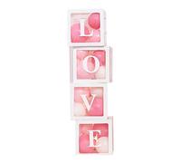 Decorazioni per feste per baby shower, 4 scatole trasparenti per palloncini con lettere Love Blocks Design per ragazzi e ragazze, rivelazione di genere, addio al nubilato, compleanni, matrimoni