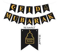Decorazioni per feste Ramadan Kareem Decorazione per la casa Eid Mubarak Banner Bandiere Happy Moon Stars Ghirlanda per feste islamiche musulmane (D02)