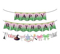 Decorazioni per feste rosa e verdi, striscioni, decorazioni per feste a tema buon compleanno, ritagli di carta, ghirlande, corone, cappelli da strega, castelli, fiocchi, accessori per Halloween