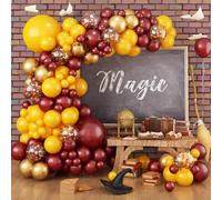 Decorazioni per feste scolastiche magiche magiche, coriandoli in oro giallo borgogna Harry Magic Fall Kit ghirlanda di palloncini, vino scuro, rosso, marrone, giallo, vasaio, arco per bambini,