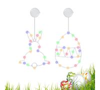Decorazioni per finestre di Pasqua illuminate, decorazioni per finestre di Pasqua a LED,Decorazioni illuminate per vacanze - Egg Bunny Light Segno LED NEON con aspirazione per decorazioni primaverili