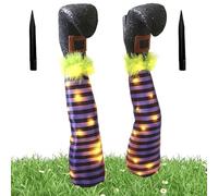 Decorazioni per gambe delle streghe di Halloween, 2 pezzi da 17 pollici illuminati con gambe da stregoneria con picchetti per le decorazioni per pathway da giardino di Halloween (viola)