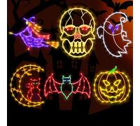 Decorazioni per Halloween, 40,6 cm, luci a forma di gatto su luna, testa di teschio, pipistrello, strega, zucca e fantasma, per feste in interni ed esterni, decorazione per porte e finestre