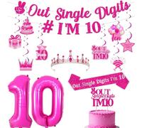 Decorazioni per il 10° compleanno per ragazze, kit per feste rosa e argento con striscione, fascia per torta e palloncini numerati | Festeggia il suo primo grande one-zero