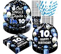 Decorazioni per il 10° compleanno per ragazzi, decorazioni per feste di compleanno per bambini di 10 anni, 120 pezzi a doppia cifra, Happy 10th Birthday Include piatti di carta, tovaglioli, tazze e