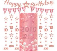 Decorazioni per il 10° compleanno, striscioni per ragazze, 9 pezzi, in oro rosa, striscione di buon compleanno, fantastico dal 2016, tenda scintillante a pois da appendere per ragazze di 10 anni