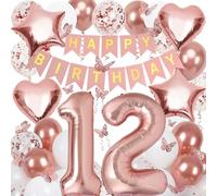 Decorazioni per il 12° compleanno per ragazze, oro rosa 101 cm numero 12 palloncini di compleanno con striscione di buon compleanno e adesivi a farfalla