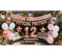 Decorazioni per il 12° compleanno per ragazze, oro rosa, palloncini ufficiali pre-adolescenti, striscione per 12° compleanno, numero 12 palloncini con coriandoli in lamina per 12 anni per ragazze di