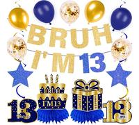 Decorazioni per il 13° compleanno Balloon Boy - 15 pezzi blu oro glitter Bruh I'm 13 striscioni da appendere a nido d'ape decorazione da tavolo palloncini per ragazzi ragazze adolescenti forniture per