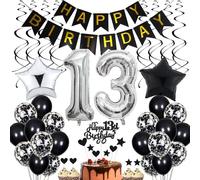 Decorazioni per il 13° compleanno, topper per torta nero compleanno 13 anni ragazzo, decorazione per feste in bianco e nero, 13° compleanno ragazza ragazzo, topper per torta 13° compleanno ragazzo rag