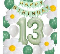 Decorazioni per il 13° compleanno, verde salvia, margherita, 13° compleanno, palloncini per ragazze, verde oliva numero 13, palloncini in lattice per 13 anni, figlio, figlia, forniture ufficiali per