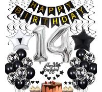 Decorazioni per il 14° compleanno, Topper per torta nera, compleanno 14 ragazzo, decorazione per feste in bianco e nero, 14° compleanno ragazza ragazzo, topper per torta 14° compleanno ragazzo ragazza
