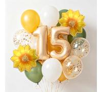 Decorazioni per il 15° compleanno, palloncini girasole per ragazzi e ragazze, colore champagne oro, numero 15, palloncini gialli e verdi, per bambini, decorazioni per feste (15 anni)