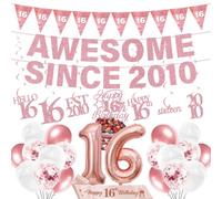 Decorazioni per il 16° compleanno Banner Girl - 29 pezzi Banner oro rosa impressionante dal 2010 bandiera triangolo appeso vortici torta topper fascia palloncino set per le sue ragazze dolce 16