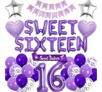 Decorazioni per il 16° compleanno Sweet Sixteen - Banner viola Happy Birthday lettera palloncini in alluminio, fascia per ragazze di 16 anni forniture per decorazioni per feste