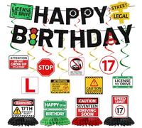 Decorazioni per il 17° compleanno, regali per autista per studenti, 2 striscioni, 8 vortici da appendere, 4 decorazioni a nido d'ape, forniture per feste di 17° compleanno, decorazione per patente di