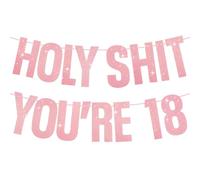 Decorazioni per il 18° compleanno per ragazzi e ragazze, striscione Holy Shit You're 18, striscione Happy 18th Birthday per ragazzi e ragazze, cartello decorativo per feste divertenti (oro rosa)