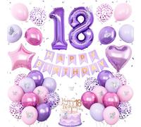 Decorazioni per il 18° compleanno viola, decorazioni per 18° compleanno per ragazze, set di decorazioni per feste di lavanda, con numeri, palloncini in alluminio, decorazioni per torte, decorazioni