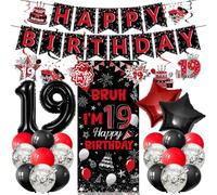 Decorazioni per il 19° compleanno per ragazzi, 30 pezzi rosso e nero, striscione BRUH I'M 19, palloncini, vortici da appendere per 19 anni ragazzo adolescente decorazione per feste