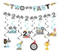 Decorazioni per il 2° compleanno auto da ragazzo - 10 pezzi due decorazioni di compleanno veloci tra cui striscione e auto da corsa vortici da appendere per bambini ragazzi 2 anni forniture per feste