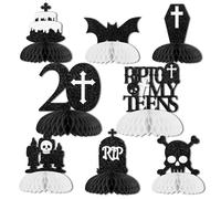 Decorazioni per il 20° compleanno, 8 pezzi, glitter neri strappati a miei adolescenti, centrotavola a nido d'ape gotico vent'anni, decorazione da tavolo My Youth Cheers to 20th Years per donne addio