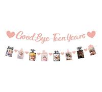 Decorazioni per il 20° compleanno per lei, oro rosa glitterato addio anno adolescente banner e kit ghirlanda fotografica, divertente addio adolescente Hello 20 Bday Party Supplies, pre-infilate