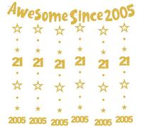 Decorazioni per il 21° compleanno donne uomini - 7 pezzi glitter oro impressionante dal 2005 ghirlanda striscione cerchio puntino scintillio stella appeso streamer per lei lui 21 anni decorazione