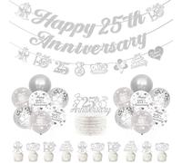 Decorazioni per il 25° anniversario, Happy 25th Anniversary Banner Garland Silver 25th Wedding Balloons Cake e Cupcake Topper Kit Cheers to 25 Years We Still Do 25 Years Party Supplies