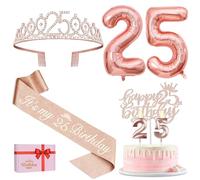 Decorazioni per il 25° compleanno per lei, tra cui fascia e diadema per il 25° compleanno, topper per torta e candele, palloncini con numeri in oro rosa, regali per donne di 25 anni