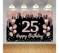 Decorazioni per il 25° compleanno per ragazza/donna, Happy 25 Years Old Sfondo Banner in tessuto oro rosa, poster per 25° compleanno, forniture per feste di compleanno, sfondo fotografico segno di