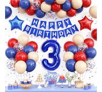 Decorazioni per il 3° compleanno per ragazzi da baseball, blu navy rosso nudo palloncini decorazioni per feste banner di compleanno numero 3 guanto da baseball palloncini in lamina topper torta topper