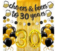 Decorazioni per il 30° compleanno - Decorazioni di compleanno per uomo con oro argento nero glitterato cerchio puntini ghirlanda, 16 palloncini in lattice nero e oro con frangia in lamina d'oro per 30 anniversari di nozze, 30 palloncini d'oro