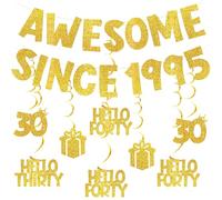 Decorazioni per il 30° compleanno per donne e uomini, Shining Since 1995, Happy Birthday Party Supplies Dirty Thirty Hanging Swirls Silver & Gold, Thirty Flirty & Thriving Bunting (30° compleanno)
