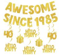 Decorazioni per il 30° compleanno per donne e uomini, Shining Since 1995, Happy Birthday Party Supplies Dirty Thirty Hanging Swirls Silver & Gold, Thirty Flirty & Thriving Bunting (40° compleanno)