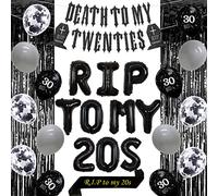Decorazioni per il 30° compleanno per le donne Uomini Morte ai miei 20 anni Black Rip Decorazioni per gli anni '20 per lui Il suo divertimento per trenta feste di compleanno Palloncini in alluminio