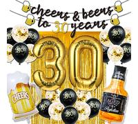 Decorazioni per il 30° compleanno per lui, decorazioni per 30 compleanni con palloncini dorati da 100 cm con 30 numeri, festone con frangia per 30 anni, tende con frange e bicchieri palloncini in